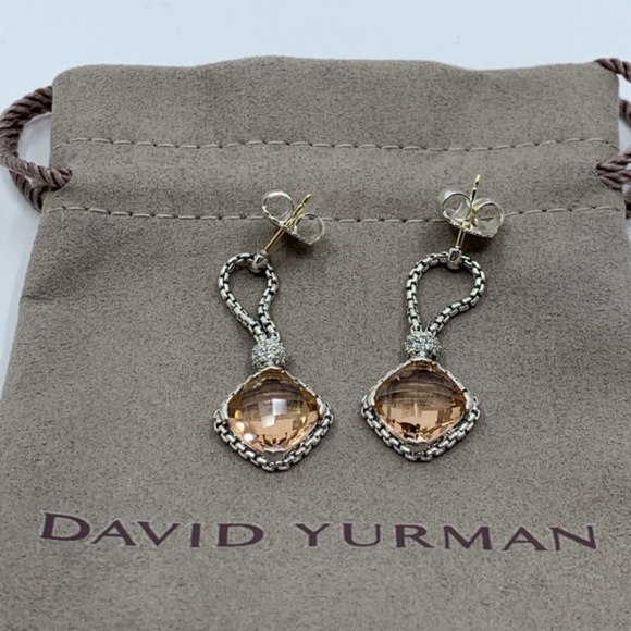 David Yurman Morganite Cushion Diamond Earrings - Picture 3 of 7